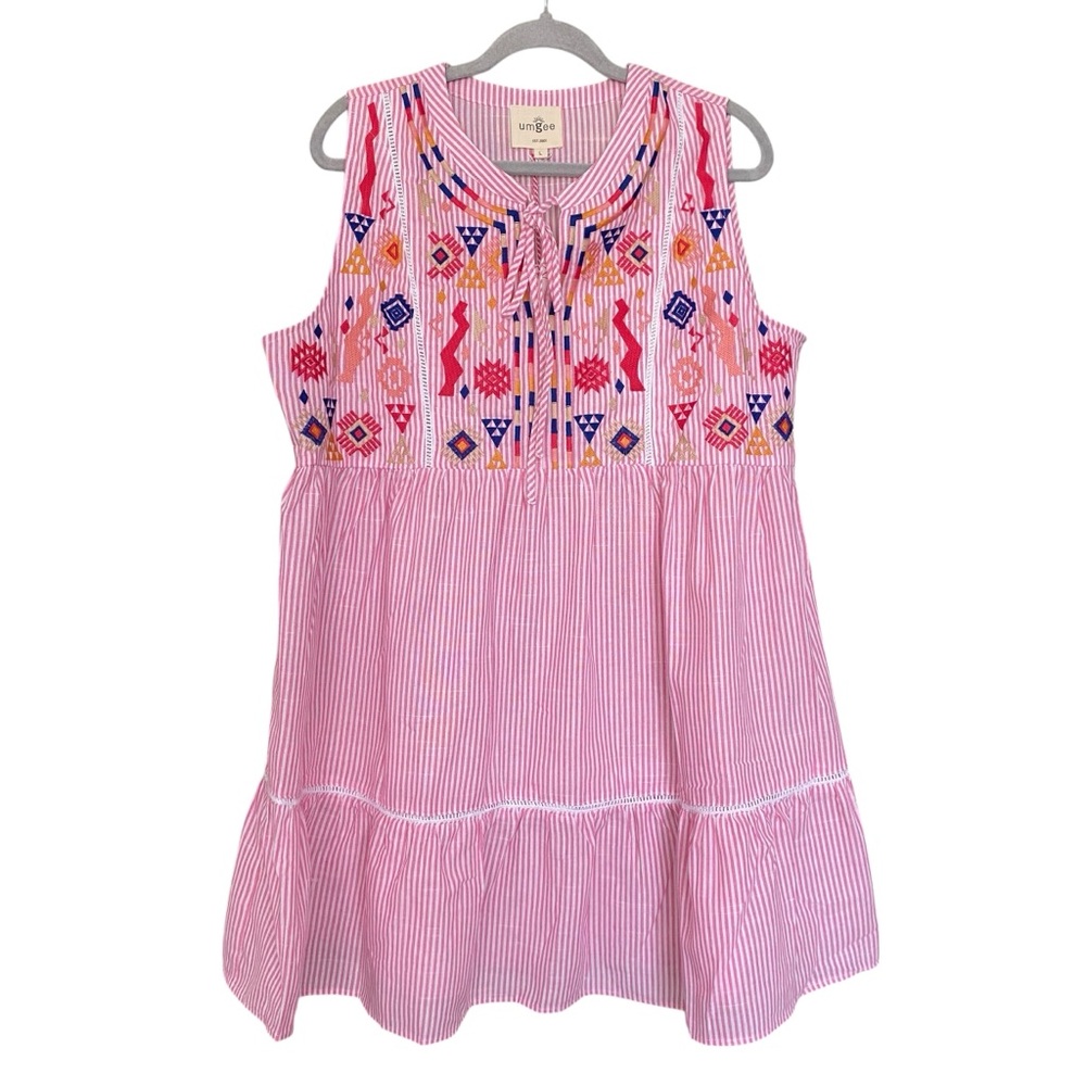 Umgee Pink White Stripe Sleeveless Tribal Aztec Print Mini Dress Size Large NWT - Picture 4 of 8